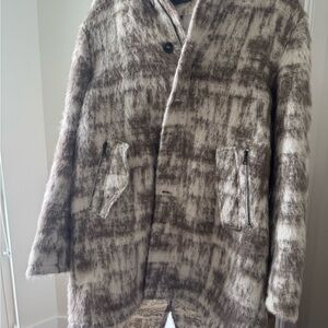 John Varvatos Women's Cream and Brown Teddy Jacket